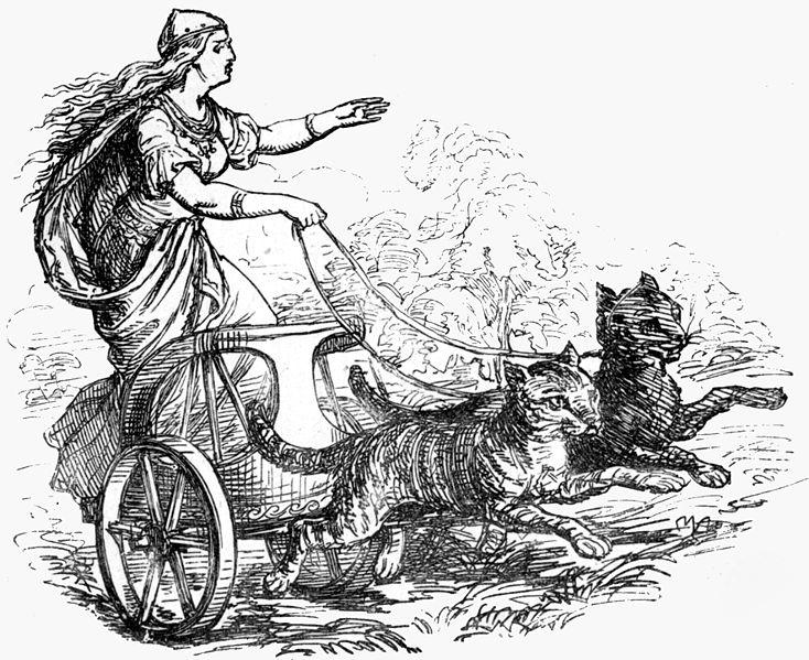 The goddess Freyja, riding in her cat-pulled wagon (Ludwig Pietsch)