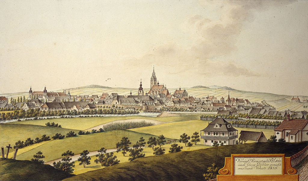 Königl. Kreisstadt Pilsen nach Georg Döbler gemahlt von Joann Venuto, 1816